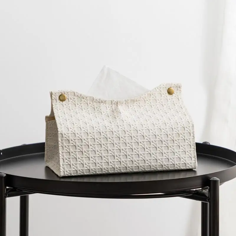 

Living Room Paper Towel Basket Pu Rattan Leather Tissue Storage Basket Living Room Tea Table Tissue Box Creative Light Luxury