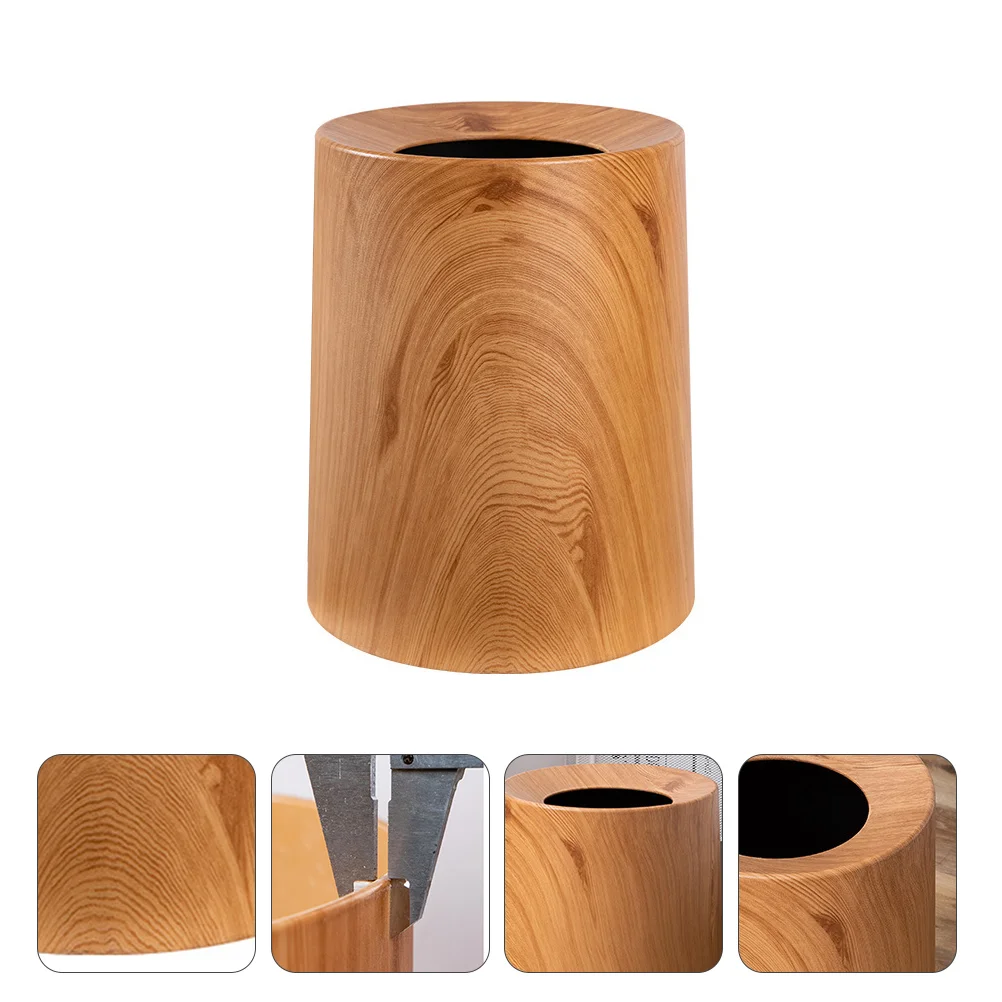 

Wood Grain Trash Can Kitchen Bin Decorative Waste Container Round Office Texture Ash-bin Abs Household