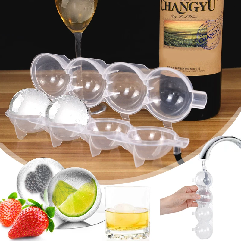 

4 Hole Ice Cube Maker Whisky Cocktail Ice Mould Round Ice Hockey Mold Tray Hawaii Party Wedding Supplies Kitchen Ice Cream Tools