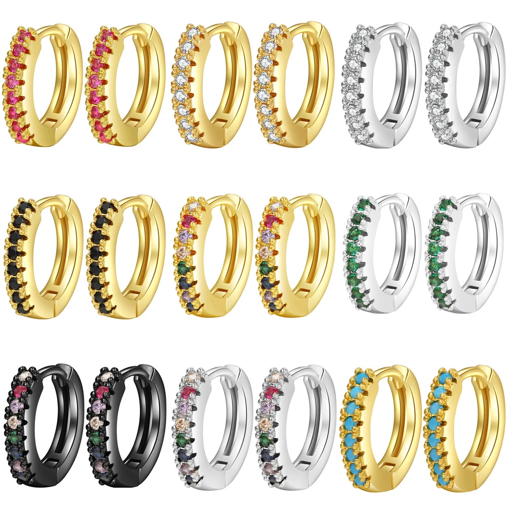 

Women's Ear Buckle Colorful Zircon Hoop Earrings Micromosaic with Geometric Simplicity and Personalized Earrings for Women