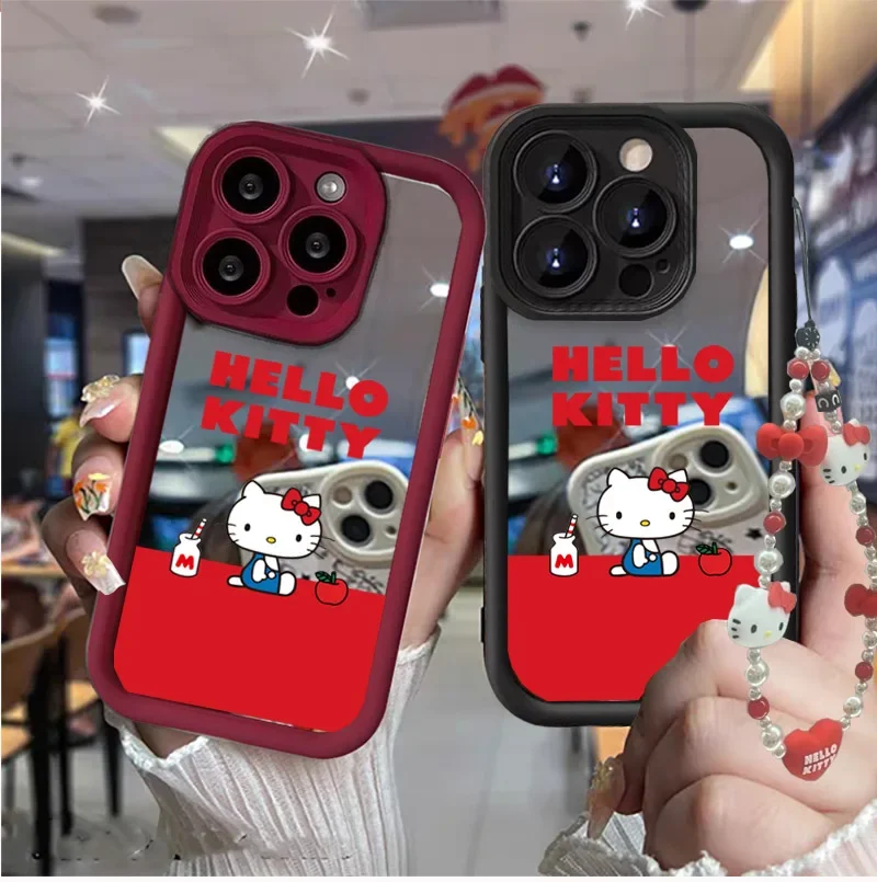 Чехол с цепочкой Hello Kitty для iPhone 14 Plus 13 12 11 Pro Max Mini 5 5S 6 7 8 6s SE 2 3 X XS XSMAX XR милый чехол