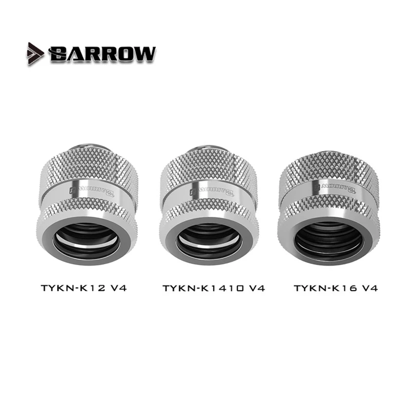 Фото Соединитель BARROW G1/4'' с ручной компрессией для трубок OD12/14/16мм из TEPG акрила, металлический коннектор для водяного охлаждения TYKN-K12 V4 №1