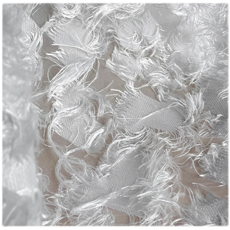 

White Feather Tassel Jacquard Fabric Photograph Background Cloth Decorative Skirt Bag Clothing Designer Fabric