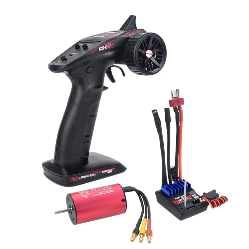 

SURPASS HOBBY RC Transmitter CH2 2.4GHZ Remote Controller&Receiver ESC+Waterproof Brushless Motor For RC 1/12 Boat