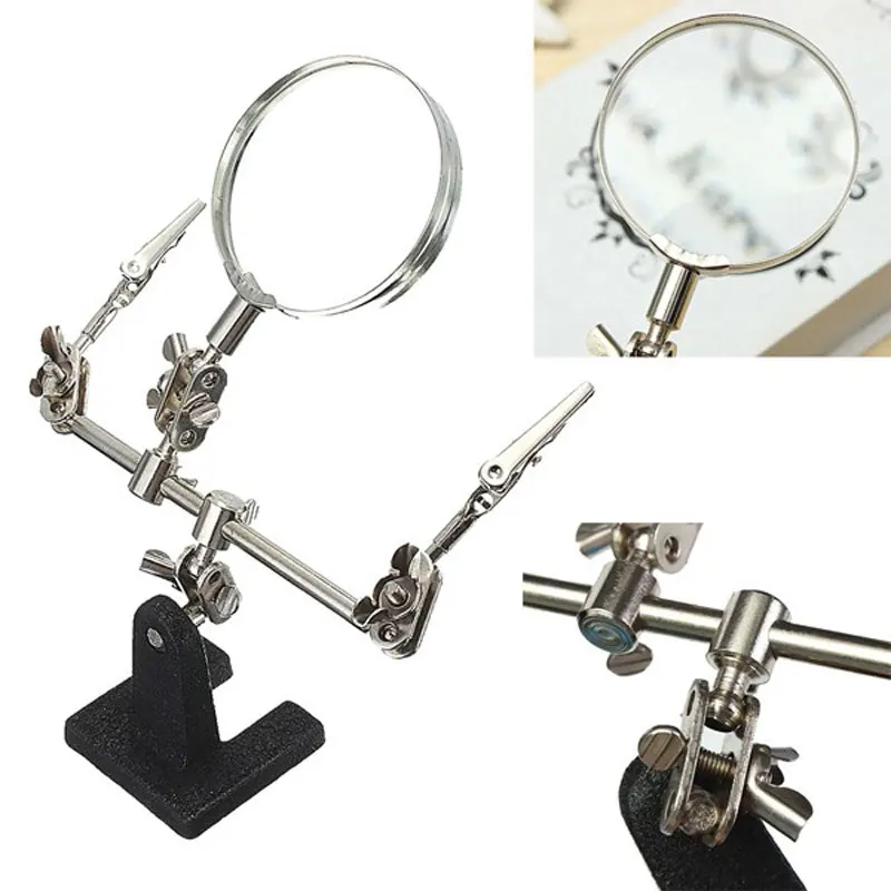 

Adjustable 2-1/ 2 in 5X Glass Lens Magnifier Standing Auxiliary Clip Magnifying Glass for Circuit Board Inspection Maintenance