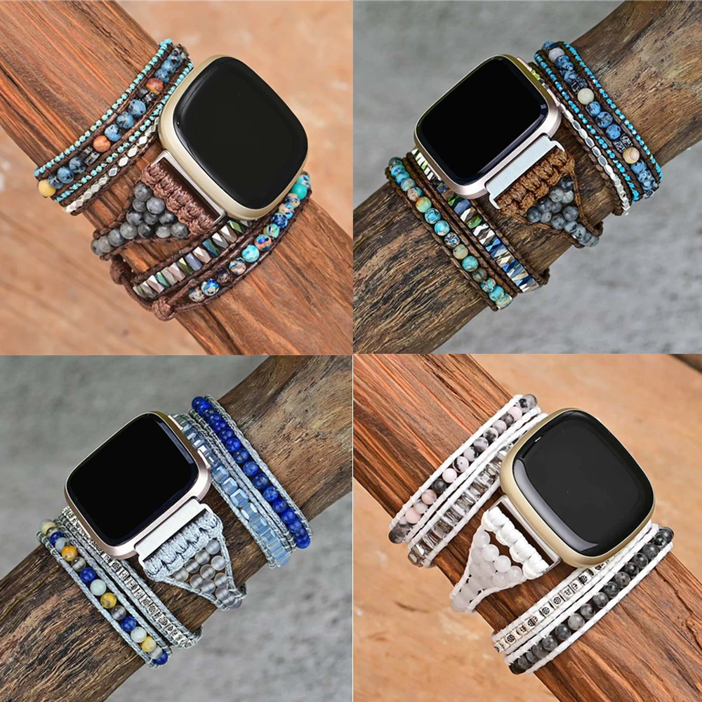 Natural Stone Bohemian Bracelet Strap For Fitbit Versa 3 2 1 Band Rope Bead Watchband For Fitbit Versa Lite/Fitbit Sense Strap