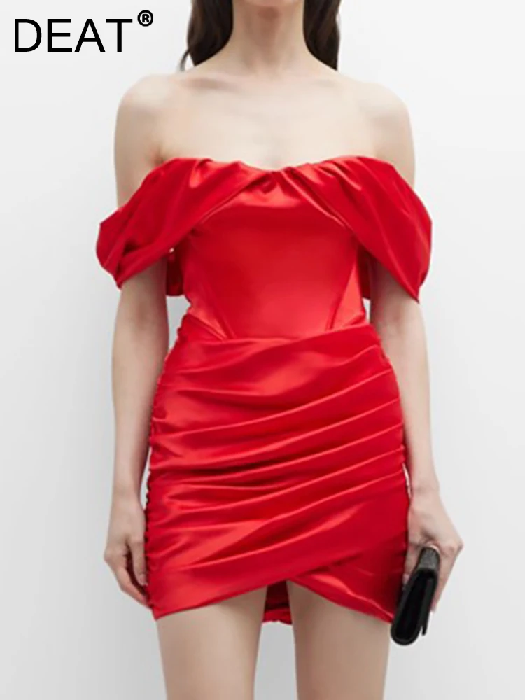 

Женское вечернее платье на молнии [DEAT], черное однотонное Плиссированное мини-платье с воротником-лодочкой без рукавов, на молнии, 13DB1170, весн...