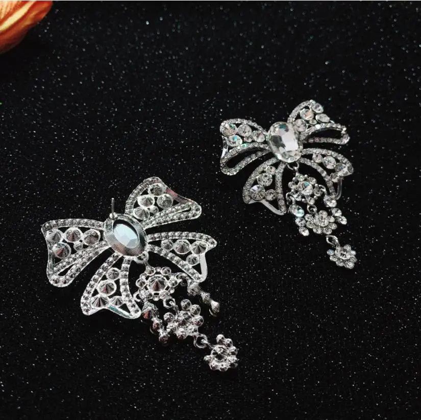 

fairy luxury shiny zircon bow earrings exaggerated ladies French Romance ins chic women wedding bridal gorgeous long jewelry