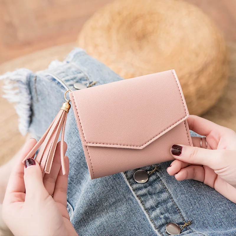 Fashion Short Tassel Wallet High Quality PU Leather Women New Purse Female Mini Credit Card Wallets Korean Students Lovely Purse