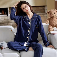 pyjamas women spring 100 cotton sleepwear 2022 new turn down collar home clothes 2 pieces sets long sleeve trousers homew
