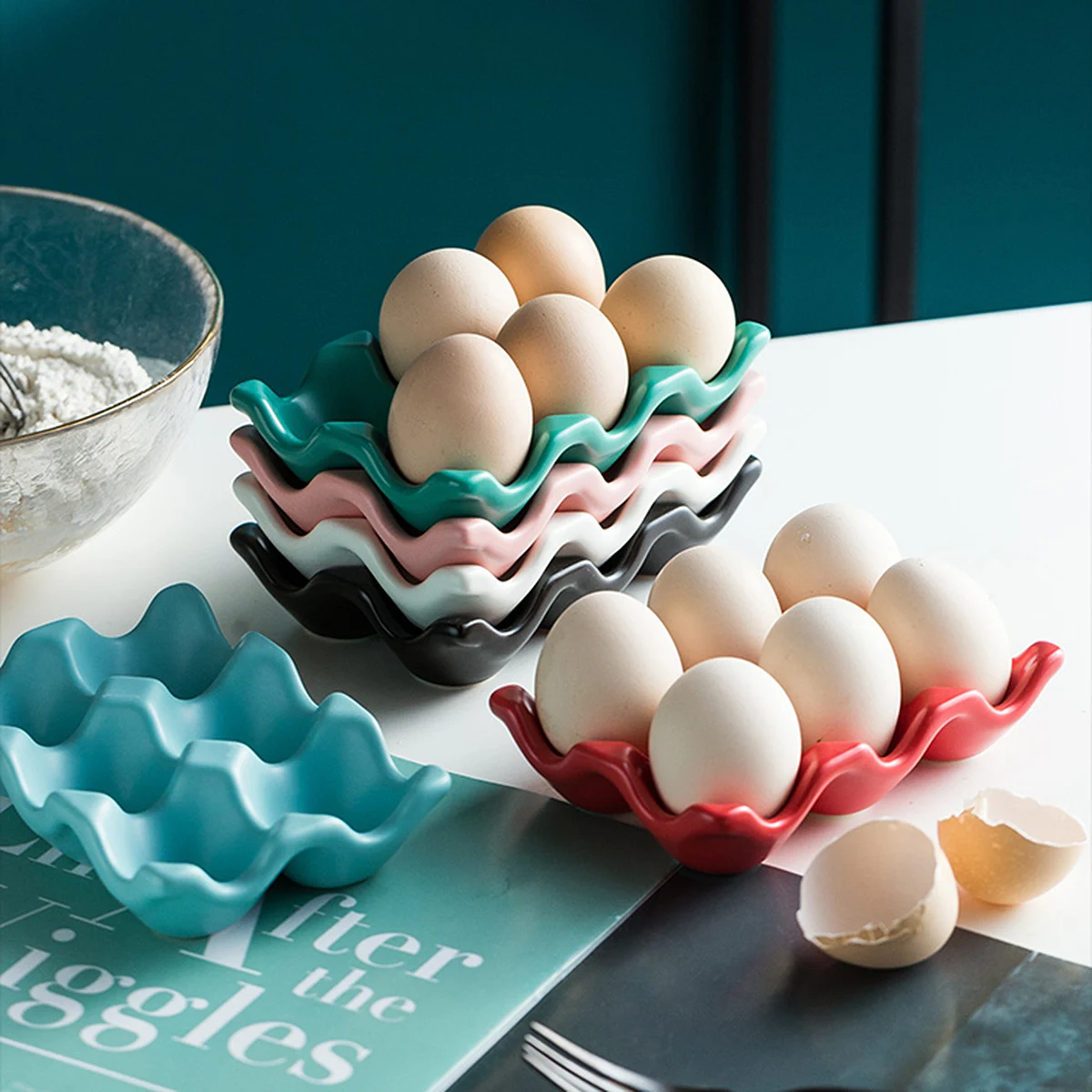 

6 Grids Egg Holder Tray Ceramic Egg Storage Box Refrigerator Shockproof Egg Dispenser Fridge Container Kitchen Organizer