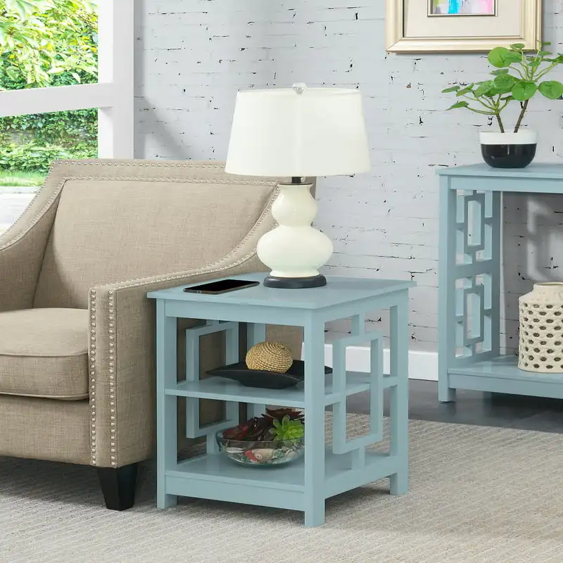 

Town Square End Table with Shelves, Sea Foam Sofa Side Table for Bedroom Living Room
