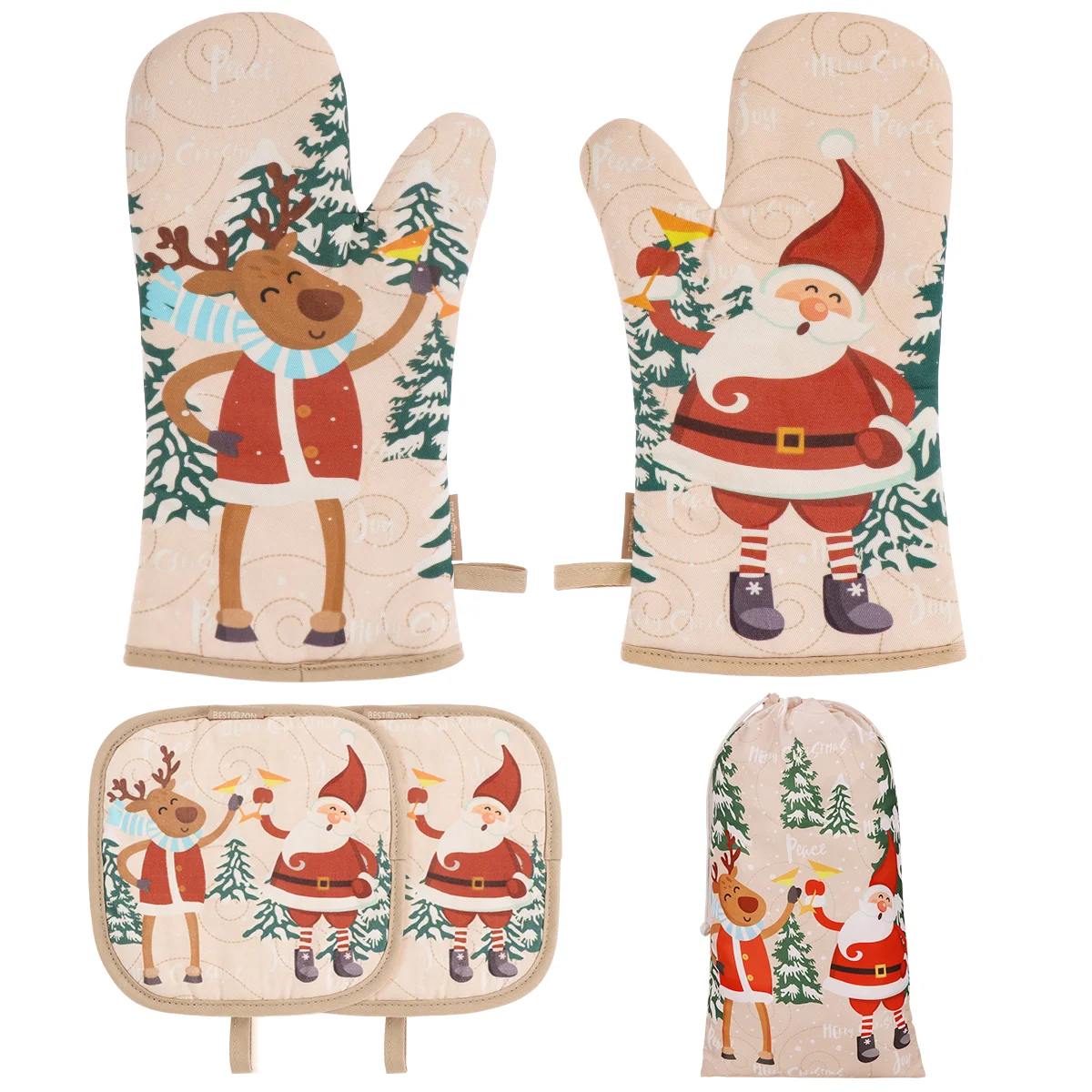 

BESTONZON 1 Комплект рождественских рукавиц для духовки, термостойкий держатель для кастрюль, защитная духовка