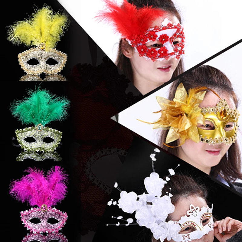 

Венецианская Маскарадная маска на палочке, искусственная маска с рисунком на Хэллоуин, карнавал, ручная маска с искусственными перьями, Новинка