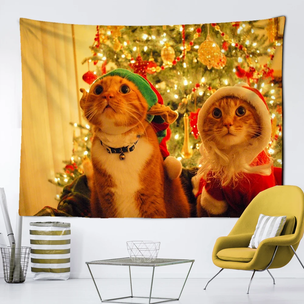 

Christmas Cat Tapestry Wall Hanging Christmas Day Hanging Cloth Scene for Bedroom Party Living Room Decoration Merry Christmas