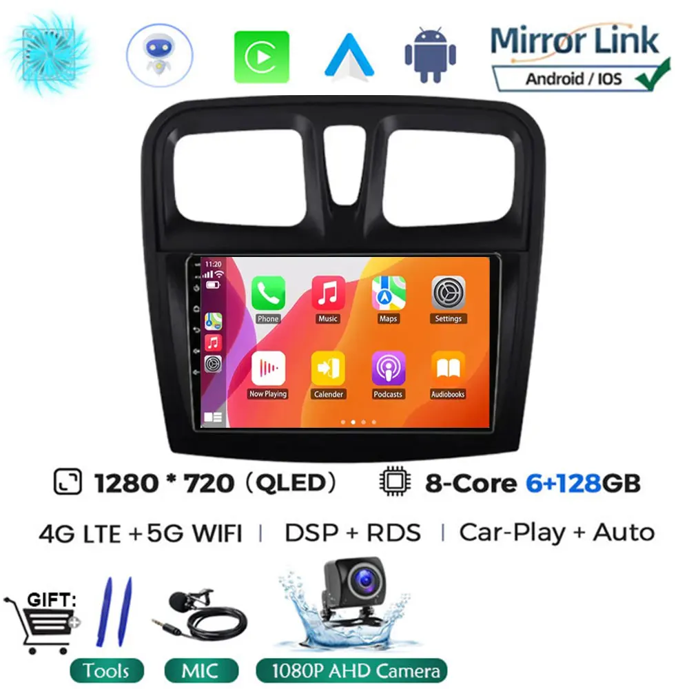 

Автомагнитола на Android 13 для Renault Logan 2 Sandero 2 2014 -2019, мультимедийный видеоплеер с GPS-навигацией, Carplay, Wi-Fi, BT, без DVD