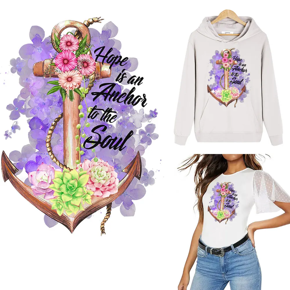 

Heat Transfer Thermal Stickers for Women Clothes DIY Iron-On Patch Applique Flower Anchor Iron on Patches for Clothing Fashion