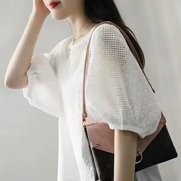 

Blouses Women New Fashion Summer Leisure Solid All-match Embroidery Elegant Cozy Puff Sleeve Korean Style O-neck Female Lovely