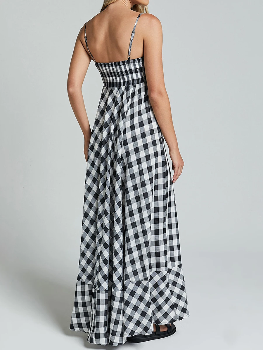 Женское летнее модное платье без рукавов повседневное клетчатое ТРАПЕЦИЕВИДНОЕ