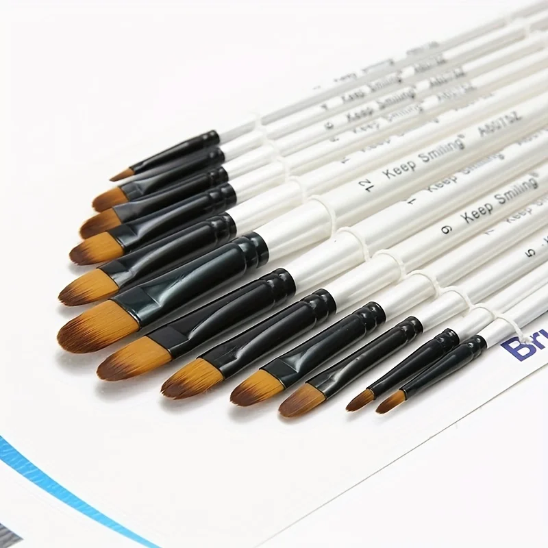 12pcs Nylon Hair Wooden Handle Watercolor Paint Brush Pen Set For Learning Diy Oil Acrylic Painting Art Paint Brushes Supplies
