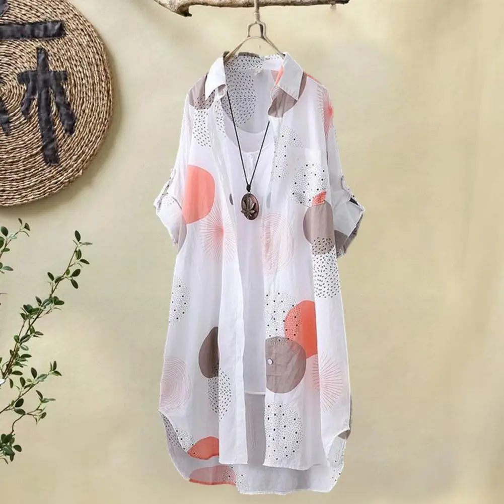 

Pull-up Sleeve Cardigan Stylish Women's Irregular Hem Long Cardigan Contrast Color Single-breasted Lapel Loose Fit Thin Long