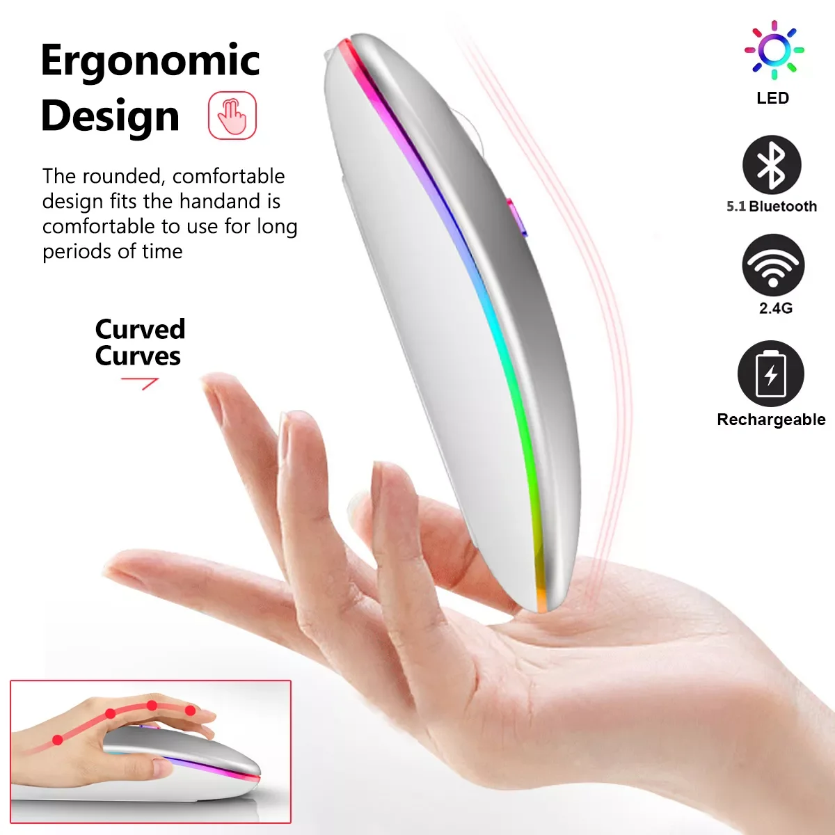 

USB Wireless Mouse Rechargeable RGB Bluetooth Mouse Ultra-Thin Ergonomic Silent Mice Optical Mause With Backlit For Laptop