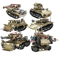 kazi 2 in 1 mechanical engineering military electric motor radio rc heavy duty tank model assembled building block boy toy gift