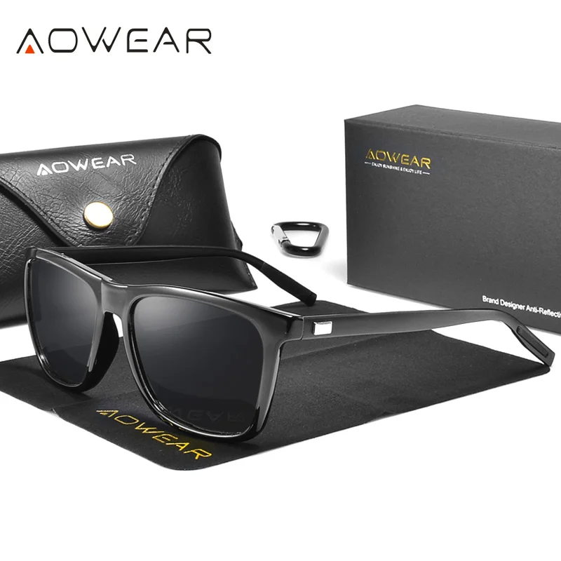 Солнцезащитные очки AOWEAR квадратные винтажные поляризационные для мужчин и женщин, Классические зеркальные солнцезащитные очки для вожден...