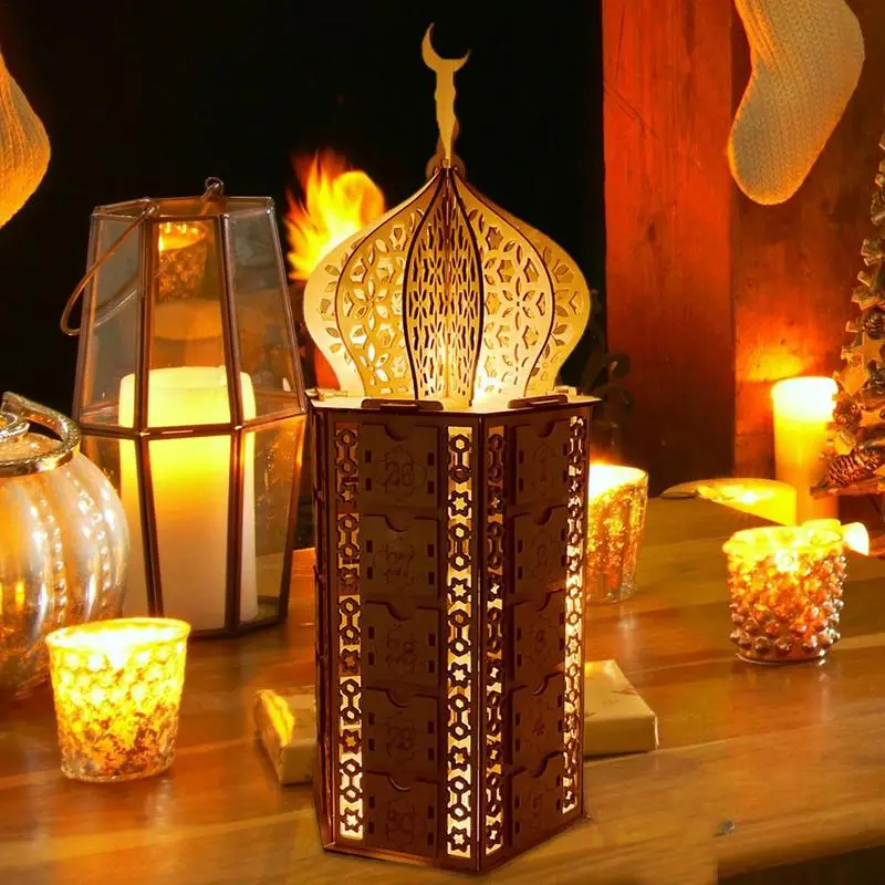 

Wooden Advent Calendar with Drawers Wood Eid Advent Calendar Eid al-Fitr Advent Calendar Moon Star Lights Eid Wooden Countdown C