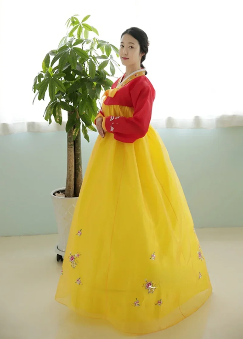 Женское этническое платье Hanbok классическое красное/желтое традиционное
