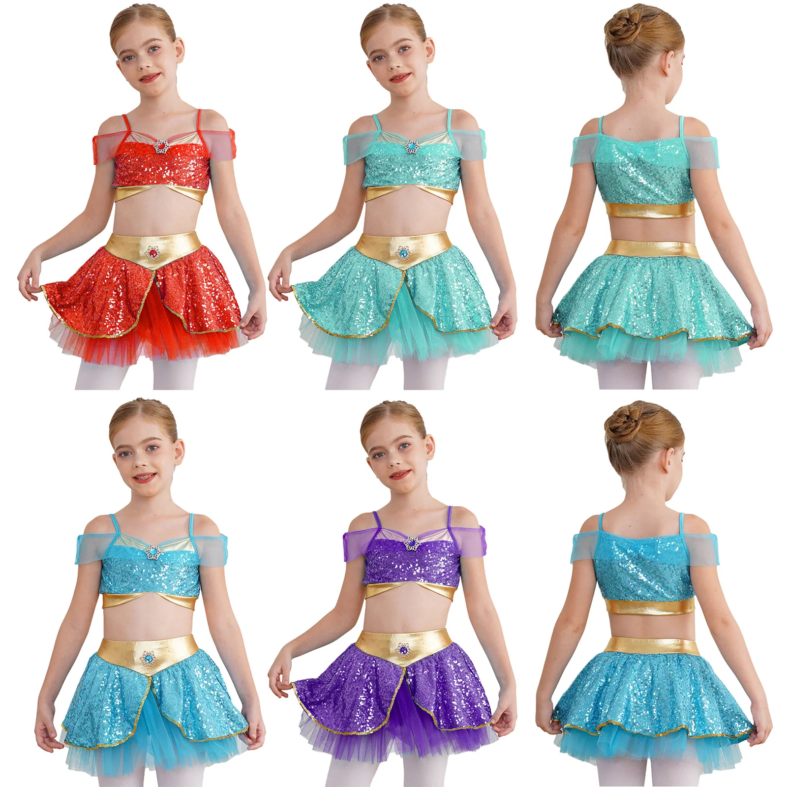 Детский костюм для косплея живота с юбкой-пачкой и открытыми плечами