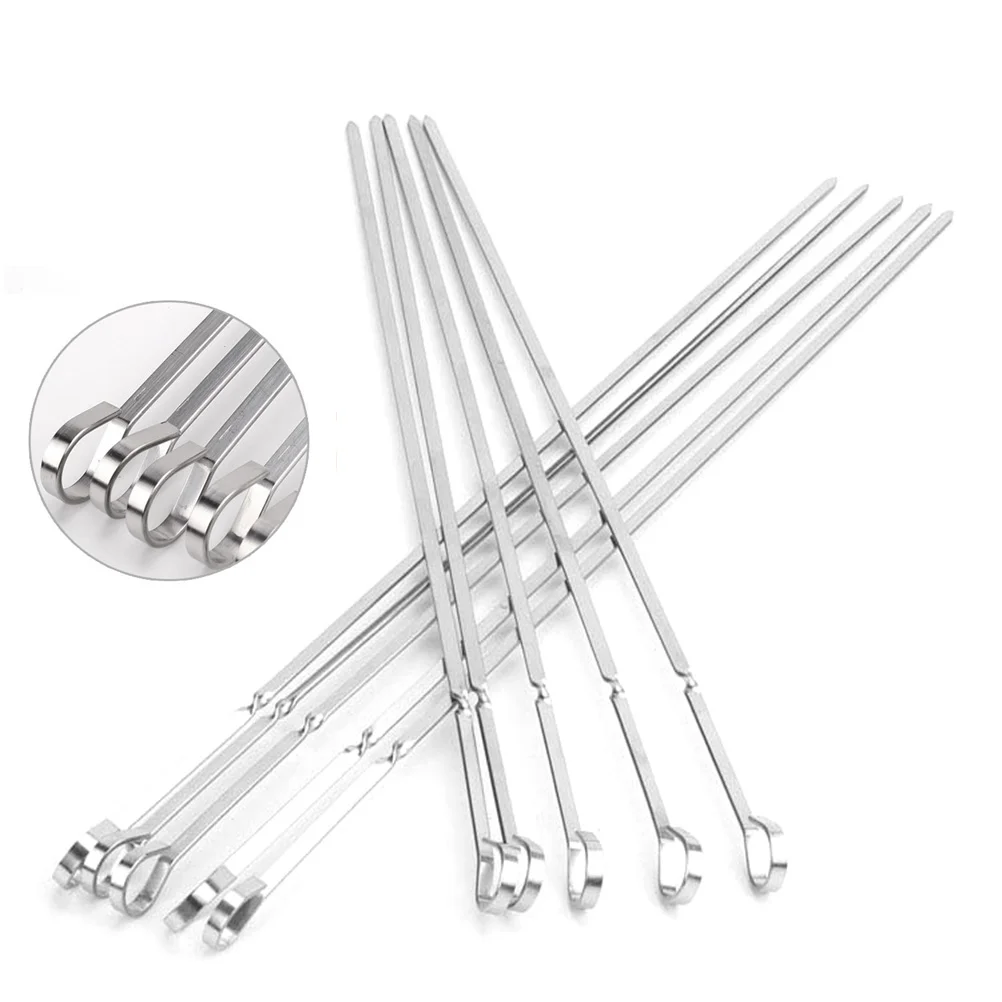 

20 Pcs Stainless Steel Flat Skewers Thickened 45CM Length Barbecue Needle Grilling Sticks (Silver)