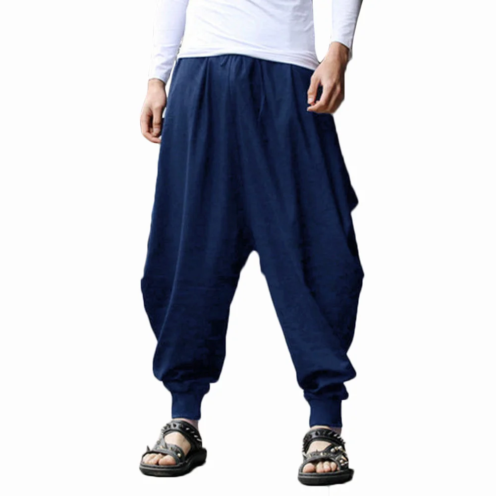 

YJSFG HOUSE Brand Mens Harem Pants Grey Hippie Hip Hop Plain Aladdin Martial Male Harem Pants Loose Baggy Trousers Drawstring
