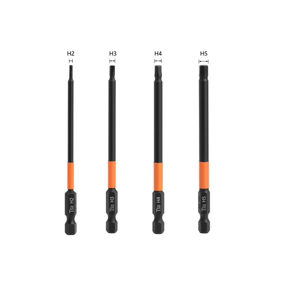 

4pcs Hex Screwdriver Bits H2-H5 100mm Alloy Steel For Cord/cordless Drills Impact Wrenches Electric Screwdrivers Hand Tools