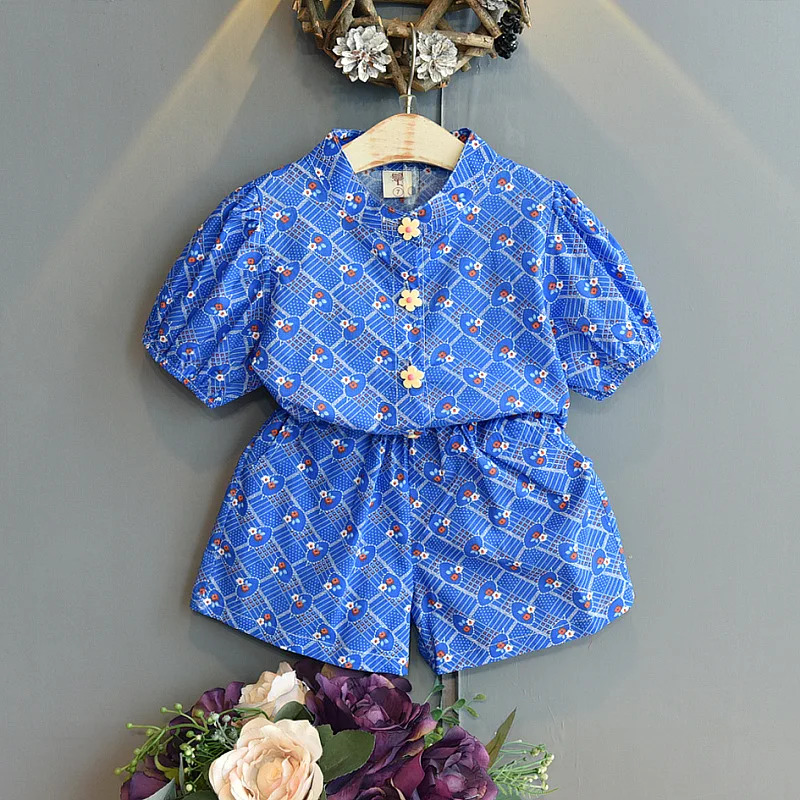 

Комплект одежды для девочек, модная блузка с коротким рукавом и шорты, летняя одежда для маленьких девочек, комплекты для детей