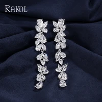 rakol fashion europe style zirconia bridal wedding jewelry long leaf austrian crystal dangle drop earrings for women re385