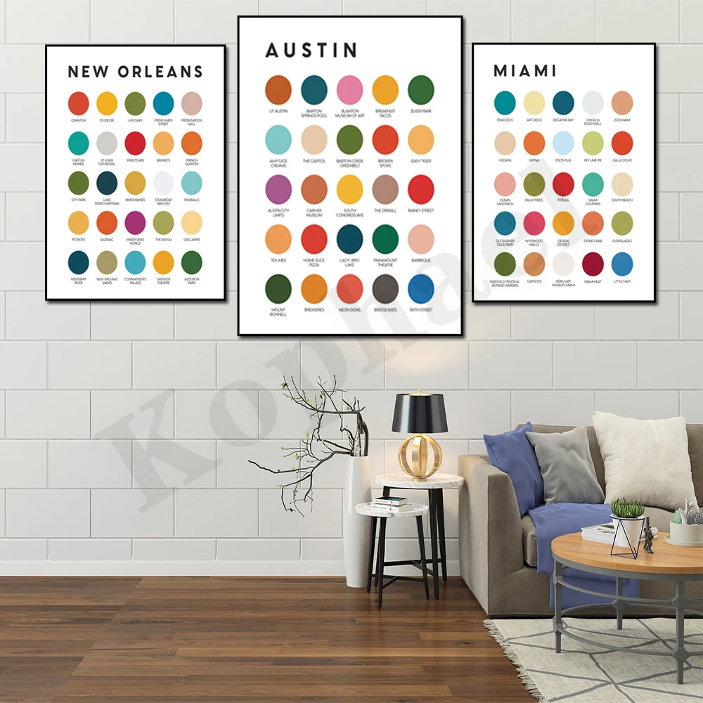 Палетка геометрических фигур: Франциско, Филадельфия, Остин, Новый Орлеан, Чарльстон, Питтсбург, Бостон, Сиэтл, Майами, настенный Декор для дома
