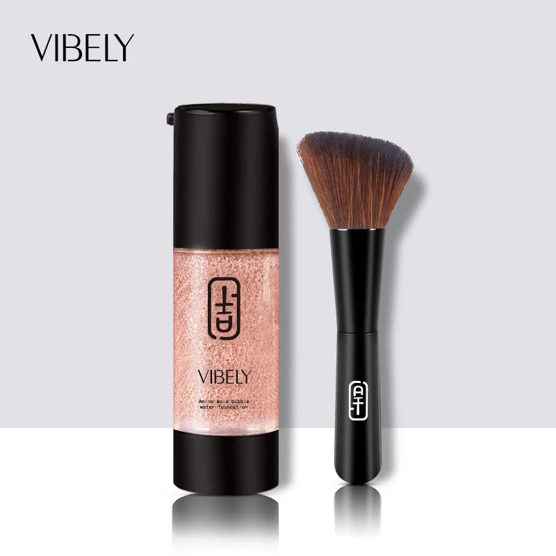 

VIBELY Liquid Foundation Base Cream Full Coverage Concealer Oil-control Easy to Wear Soft Face Makeup With Brush For Women