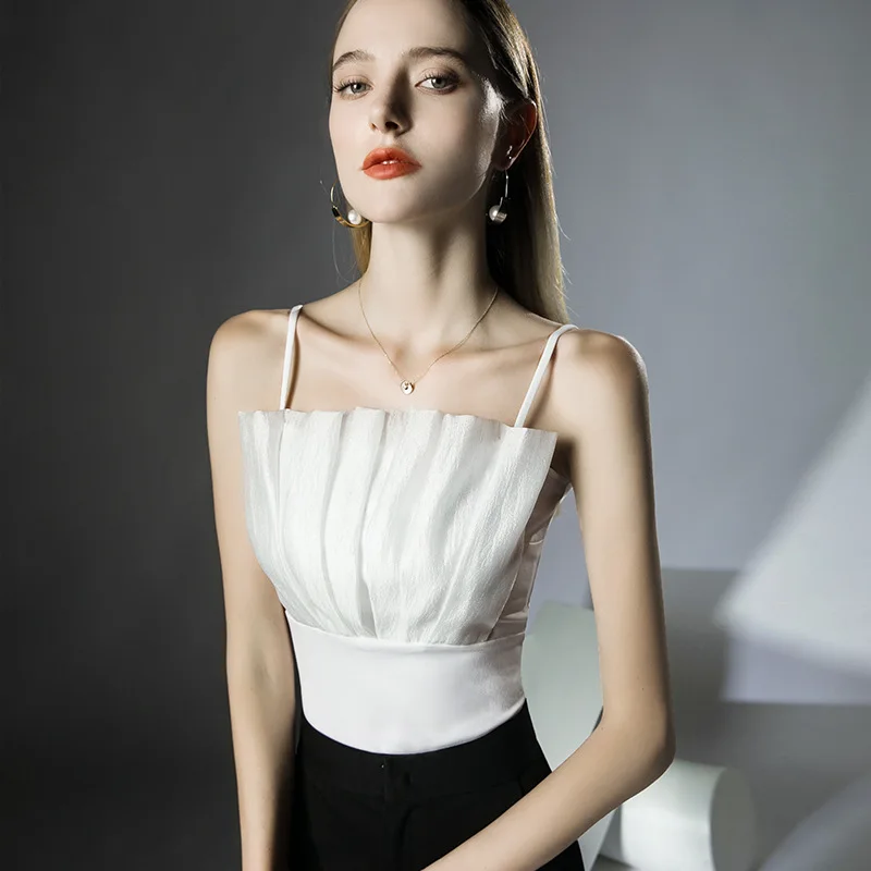

High Quality 2023 Women Tos Splice Guaze Design T-shirt Sexy Crop Top Clothes Spring Summer Tank Top Y2k Corset Top Traf Girl