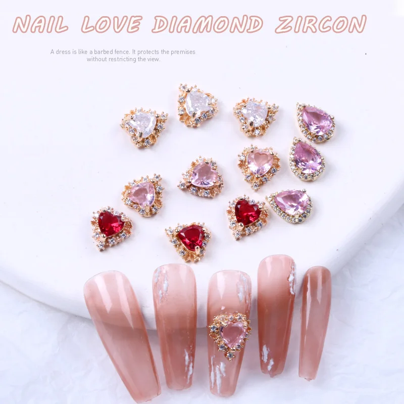 

3Pcs/Lot Zircon Heart Nail Figures Parts Crystal Diamond Charms Decoration Rhinestone Gems For Manicure Kawaii Accessories