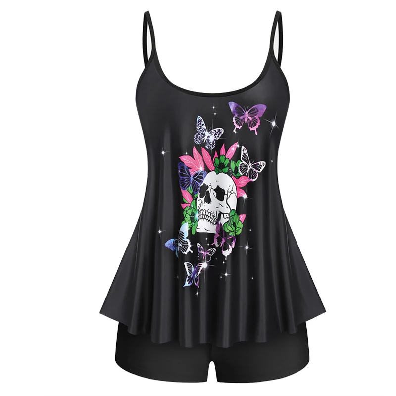 

Women Bathing Suits Paisley Print Two Piece Swimsuit Ladies Beach Wear Black Tankini Swimwear 5xl