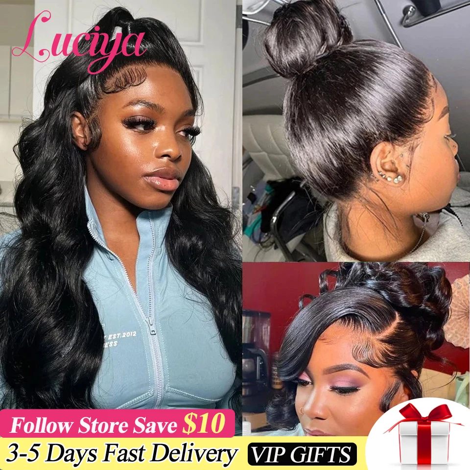 Luciya Body Wave 360 Lace Frontal Wig Brazilian High Ponytail Glueless HD Transparent Lace Front Human Hair Wigs For Black Women