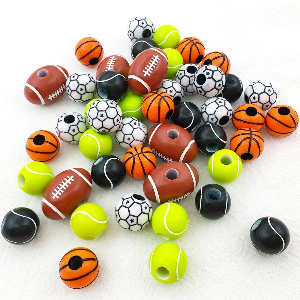 

50pcs Acrylic Ball Beads Diy Bracelet Bead Accessories Basketball Football Volleyball Softball Beads For Jewelry Making Findings