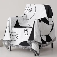 abstract blankets black white knitted throw blanket with tassel picnic camping sofa covers slipcover car travel plane bed rug