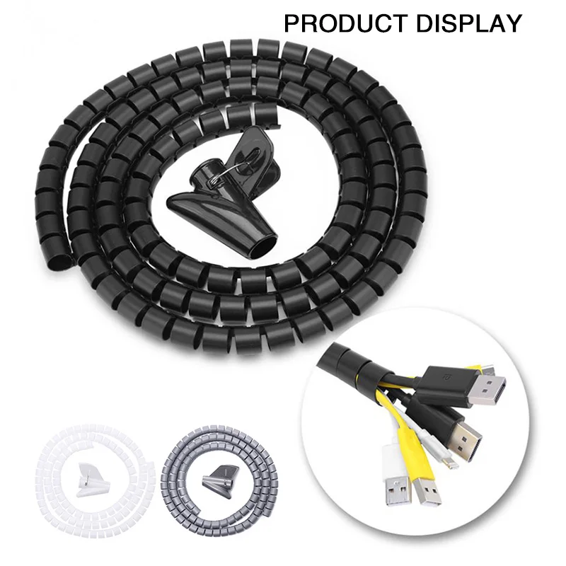 

2M 16/10 Mm Flexible Spiral Cable Wire Protector Cable Organizer Computer Cord Protective Tube Clip Organizer Management Tools