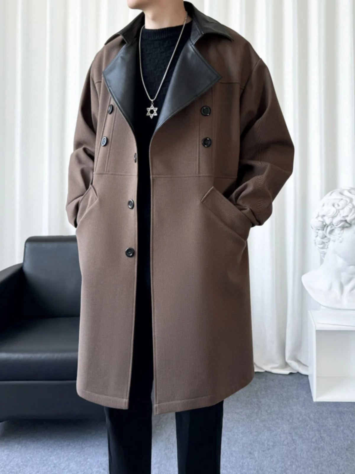 Британское шерстяное пальто для мальчиков осенне-зимний плащ средней длины