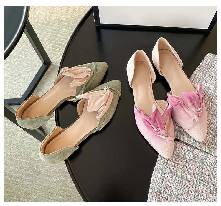 2023 New Retro Pointed Toe Slip On Flat Shoes Women's Genuine Leather Handmade Petal Ladle Shoes Flat Versatile Women Shoes