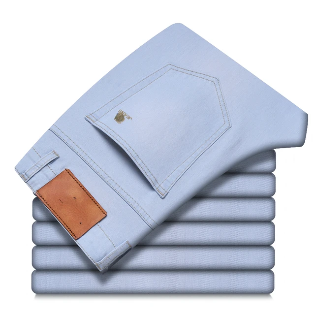 2022New New Autumn Men's Loose Straight Stretch Jeans Fashion Casual Classic Style Cotton Denim Sky Blue Pants Male Brand Tr
