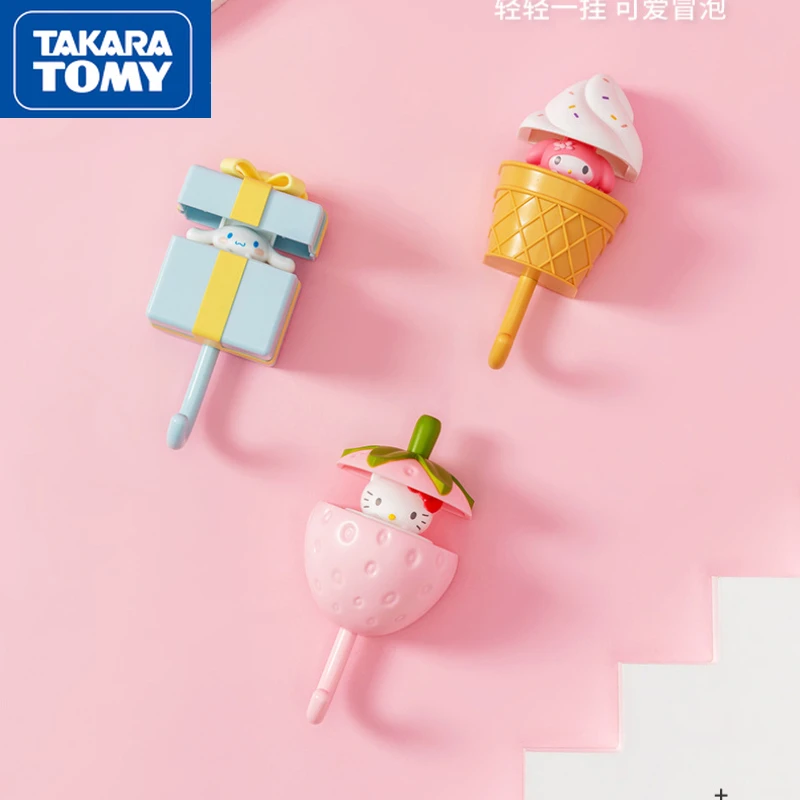 

TAKARA TOMY Kawaii Hello Kitty Retractable Hook Nail Home Sticky Hook Kitchen Bathroom Available Multi-function Punch-free Hook