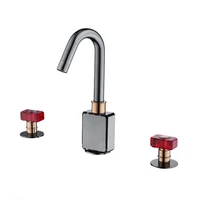 luxury deck mount brass 3 holes gun black bathroom basin faucet mixers dual handle crystal handle cold hot water tap cf958